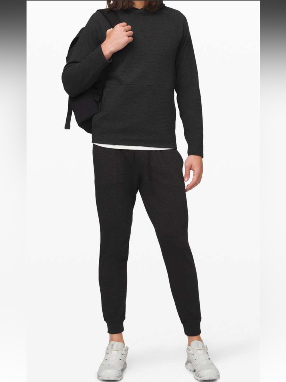 Lululemon At Ease Textured Knit Pullover Hoodie Men’s Heathered Black XL NWOT